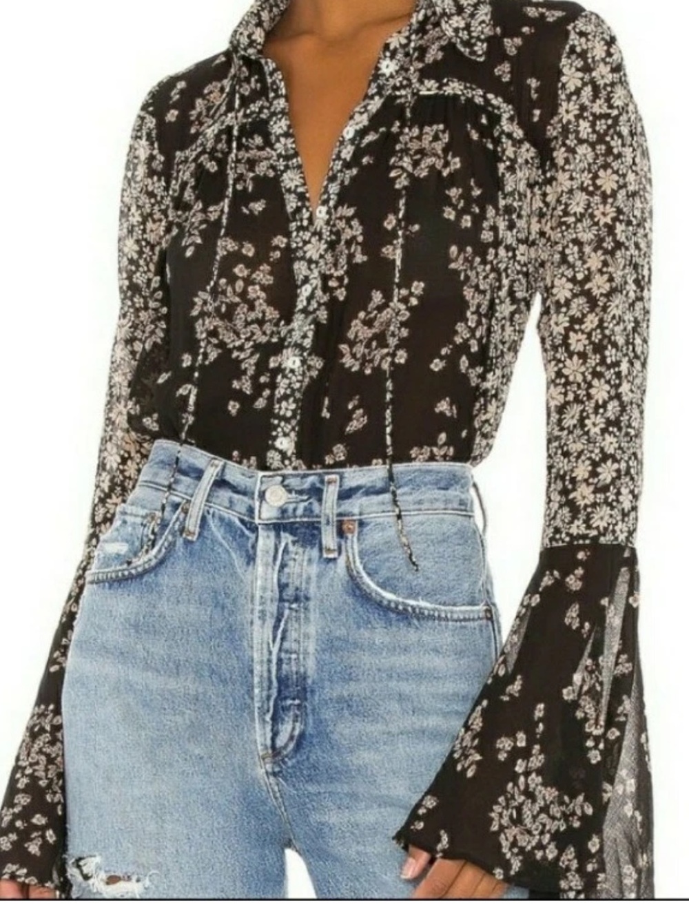 Free People Serena bell sleeve blouse top